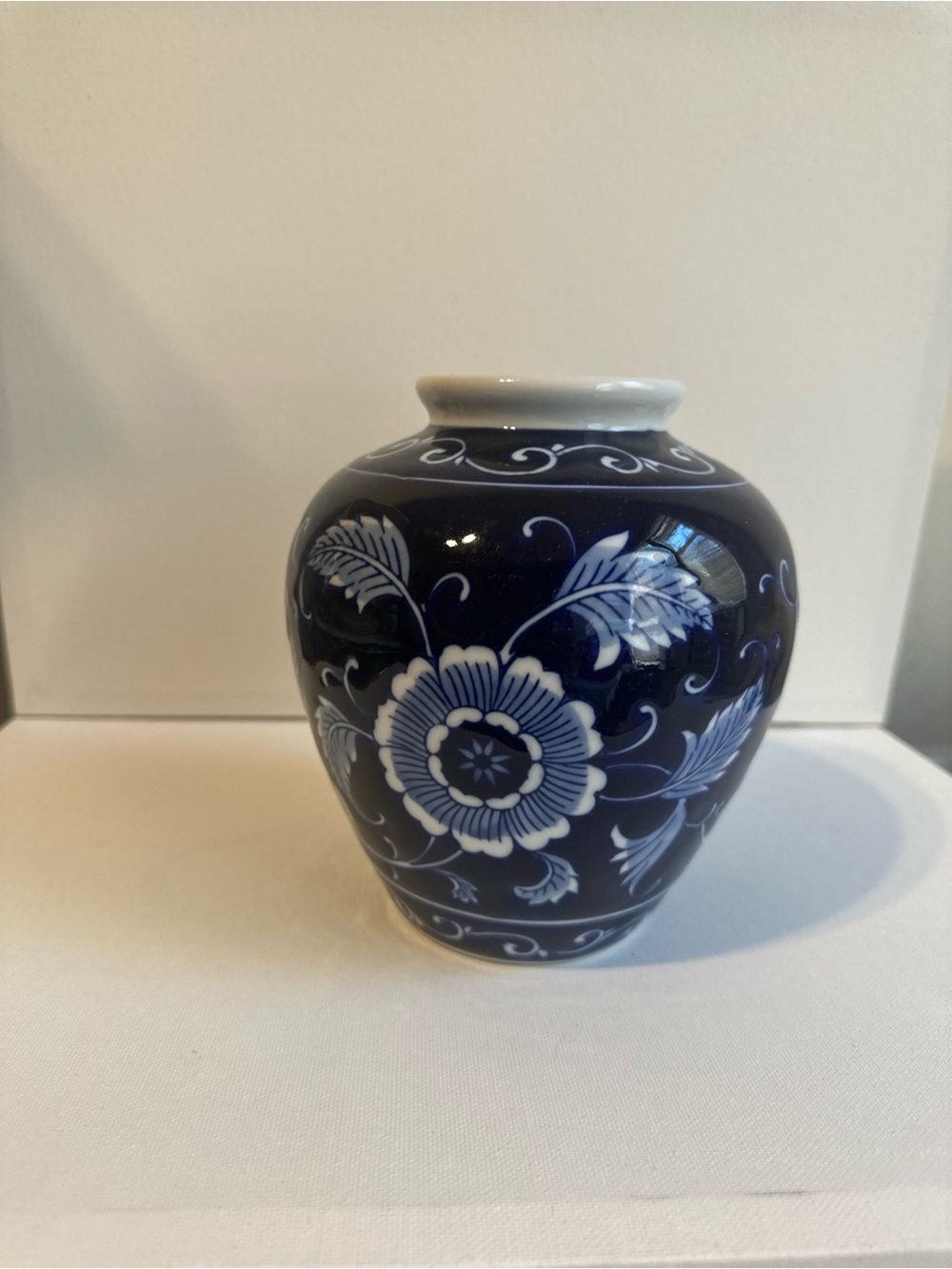 Vintage Blue and White Floral Ceramic Vase